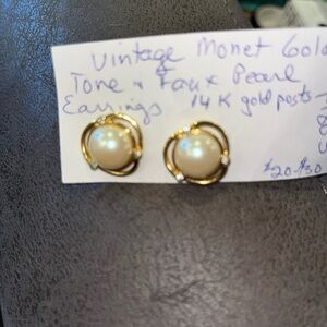 Monet Gold and Pearl Earrings